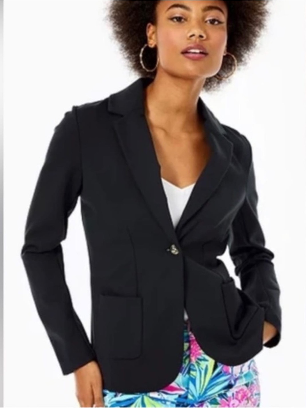 Lilly Pulitzer Classic Black Women's Tailored Blazer-Sleek Single-Button Jacket